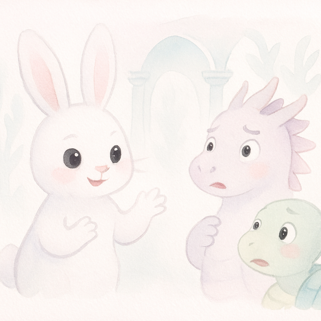 토끼가 웃으며 간을 육지에 두고 왔다고 거짓말하는 장면